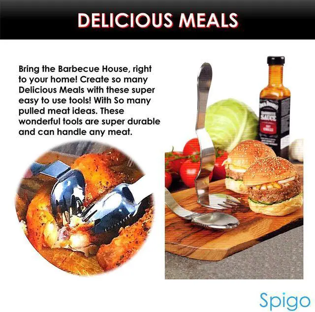 Alt view image 2 of 6 - Spigo 2-Piece Multi-Purpose Pulled Meat Shredder Fork Set, Silver, 7.9 Inches