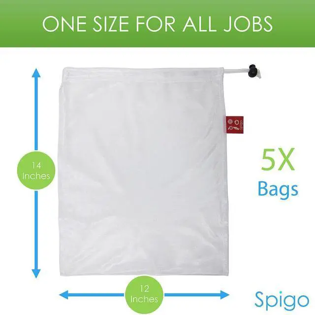 Alt view image 2 of 7 - Spigo Reusable and Washable Mesh Produce Bags, 5 Count, 12x14 Inche