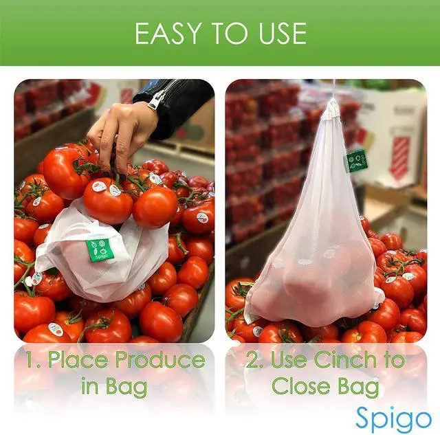 Alt view image 3 of 7 - Spigo Reusable and Washable Mesh Produce Bags, 5 Count, 12x14 Inche