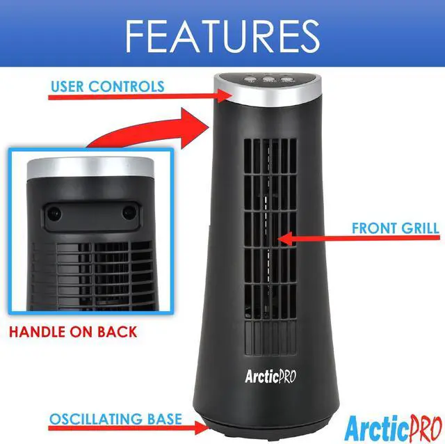 Alt view image 2 of 12 - Arctic-Pro Desktop Oscillating Slim Mini Tower Fan, Black, 12 Inches