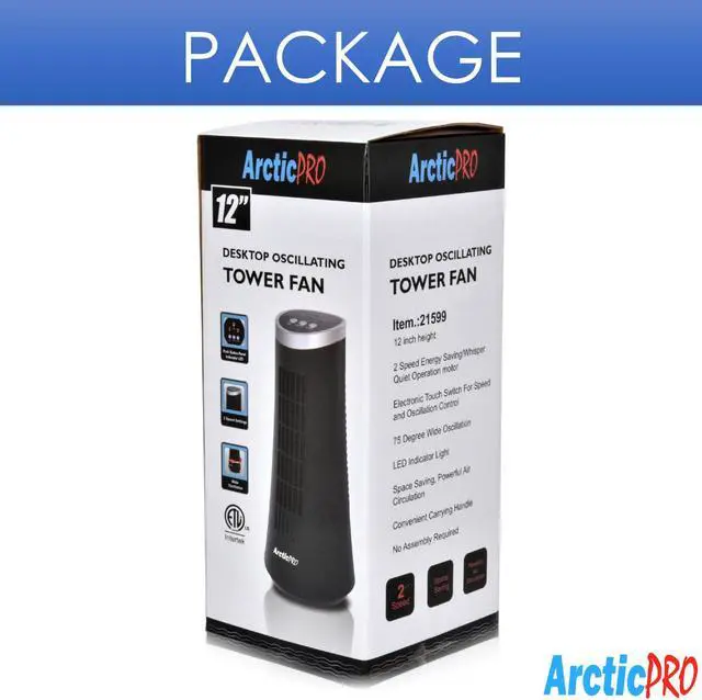 Alt view image 7 of 12 - Arctic-Pro Desktop Oscillating Slim Mini Tower Fan, Black, 12 Inches