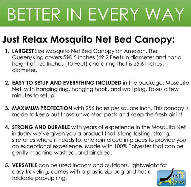 Alt view image 3 of 5 - Just Relax Elegant Mosquito Net Bed Canopy Set, White, Queen-King