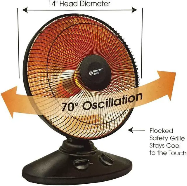 Alt view image 2 of 15 - Comfort Zone CZ998 Electric Oscillating Radiant Dish Heater with Adjustable Tilt, Black