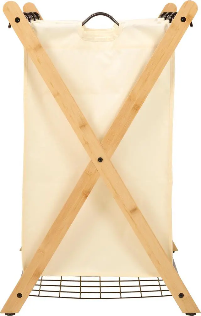 Alt view image 2 of 3 - Oceanstar X-Frame Bamboo 3-Bag Laundry Sorter, White