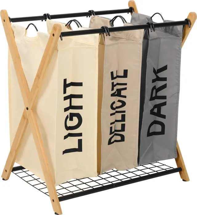 Main image of Oceanstar X-Frame Bamboo 3-Bag Laundry Sorter, Color