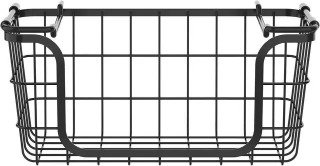 Alt view image 5 of 7 - Oceanstar Stackable Metal Wire Storage Basket Set for Pantry, Countertop, Kitchen or Bathroom  Black, Set of 3