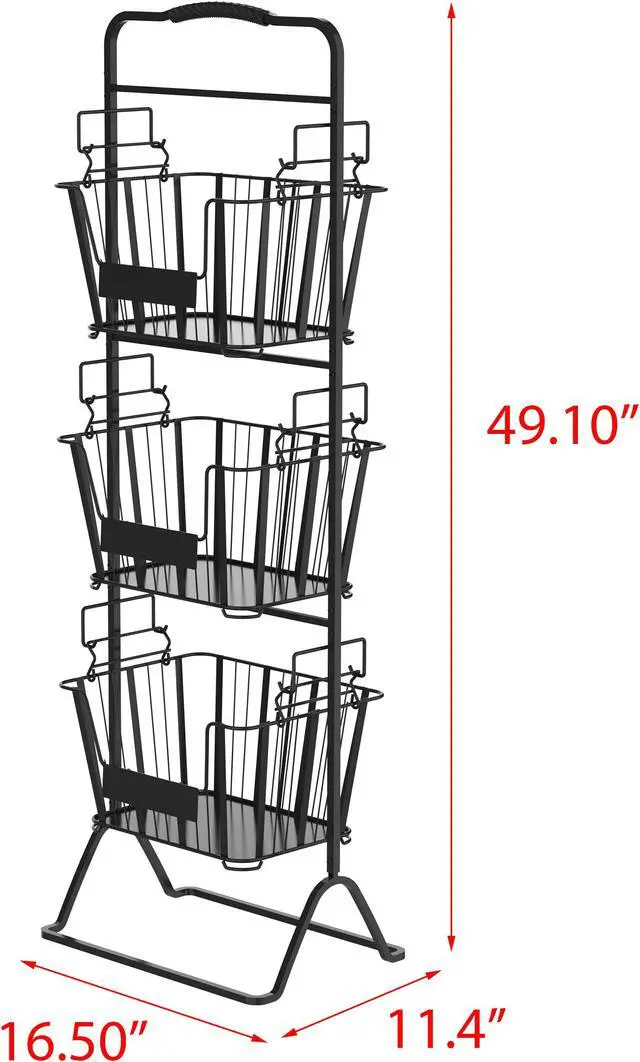 Alt view image 6 of 7 - Oceanstar 3-Tier Metal Wire Storage Basket Stand with Removable Baskets  Black