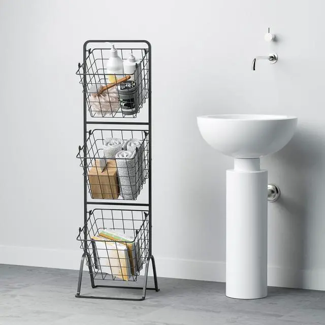 Alt view image 4 of 7 - Oceanstar 3-Tier Metal Wire Storage Basket Stand with Removable Baskets  Black