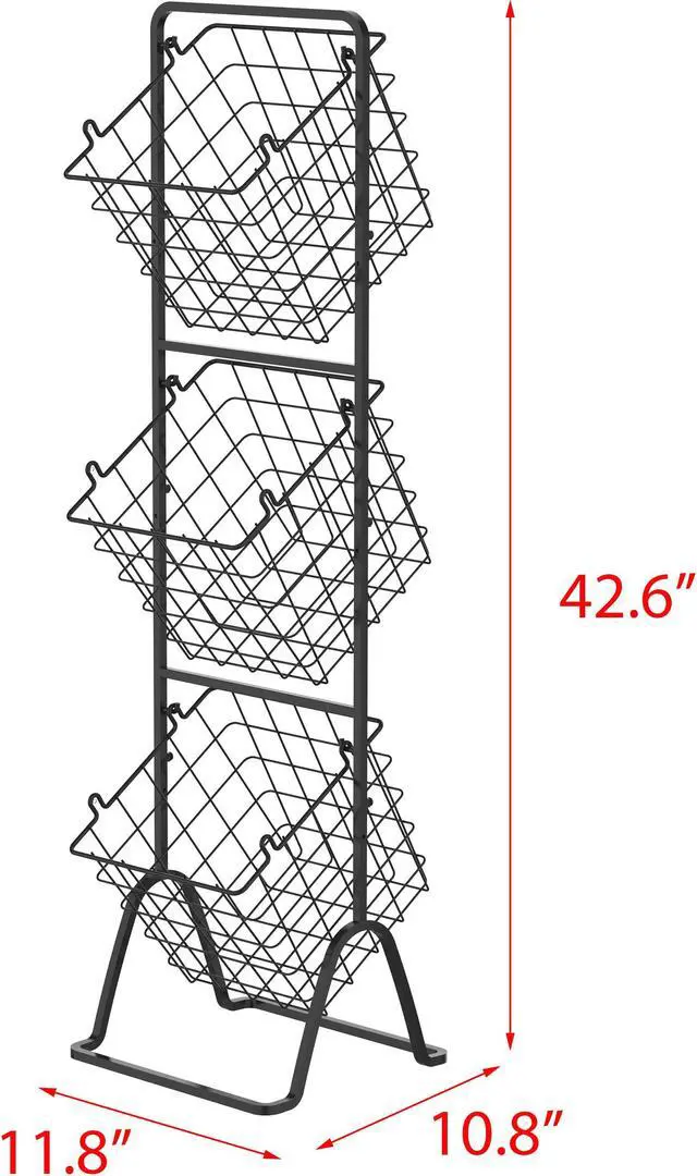 Alt view image 5 of 7 - Oceanstar 3-Tier Metal Wire Storage Basket Stand with Removable Baskets  Black