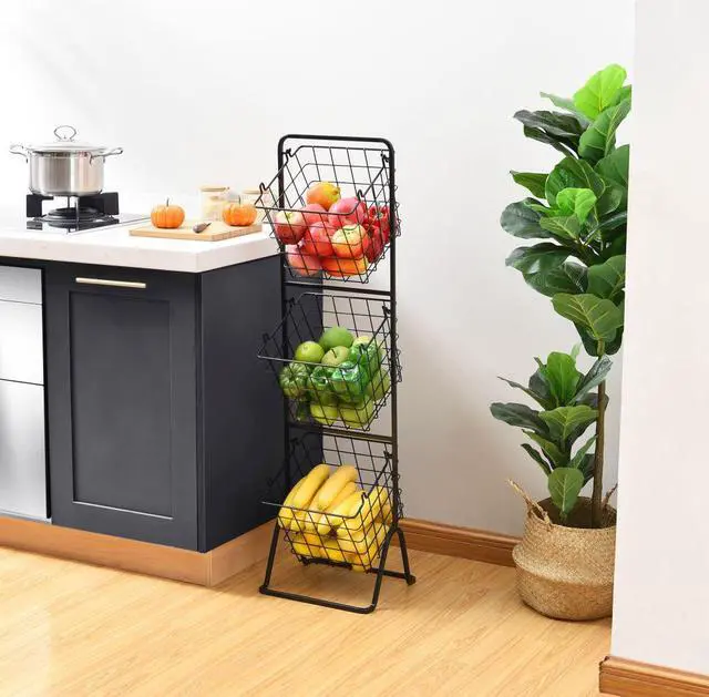 Alt view image 6 of 7 - Oceanstar 3-Tier Metal Wire Storage Basket Stand with Removable Baskets  Black