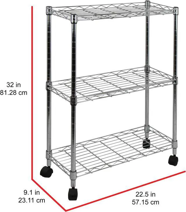 Alt view image 5 of 5 - Oceanstar 3-Tier Shelving All-Purpose Utility Cart, Chrome