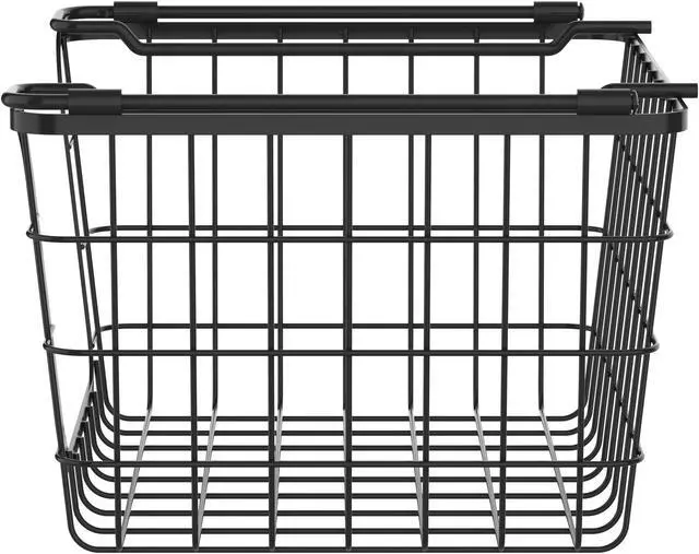 Alt view image 6 of 7 - Oceanstar Stackable Metal Wire Storage Basket Set for Pantry, Countertop, Kitchen or Bathroom  Black, Set of 3