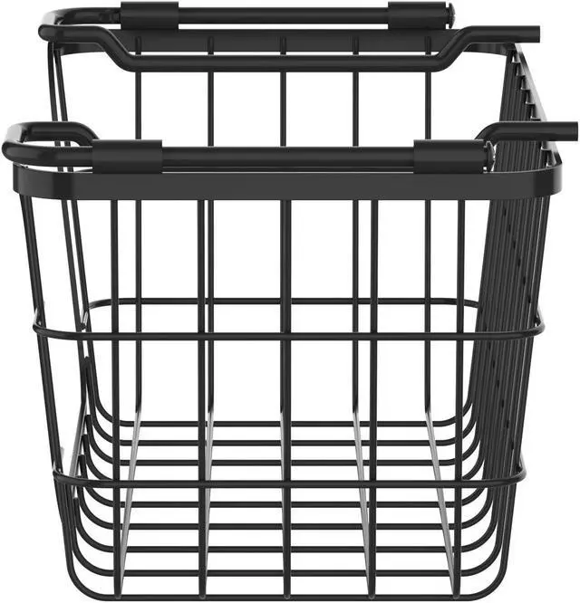 Alt view image 6 of 7 - Oceanstar Stackable Metal Wire Storage Basket Set for Pantry, Countertop, Kitchen or Bathroom  Black, Set of 3