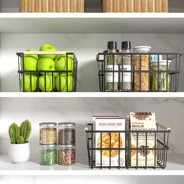 Alt view image 4 of 5 - Oceanstar Metal Wire Organizer Bin Basket with Handles, Set of 3, Black