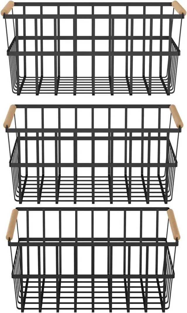 Alt view image 2 of 5 - Oceanstar Metal Wire Organizer Bin Basket with Handles, Set of 3, Black