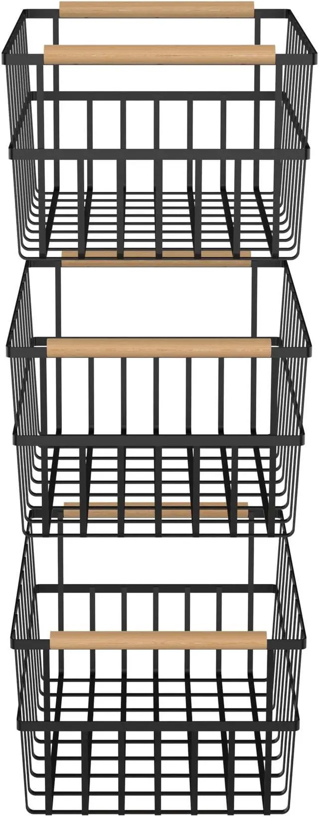 Alt view image 3 of 5 - Oceanstar Metal Wire Organizer Bin Basket with Handles, Set of 3, Black