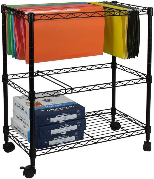 Alt view image 6 of 6 - Oceanstar Portable Black 2-Tier Metal Rolling File Cart