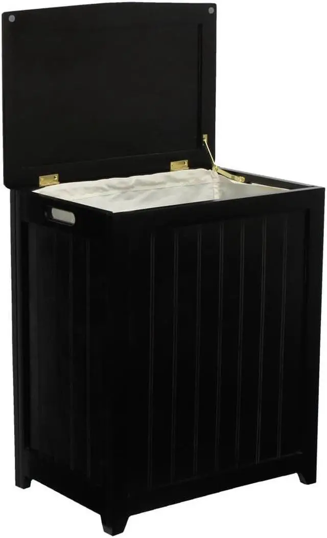 Alt view image 2 of 7 - Mahogany Finished Beadboard Hamper with Liner - by Oceanstar