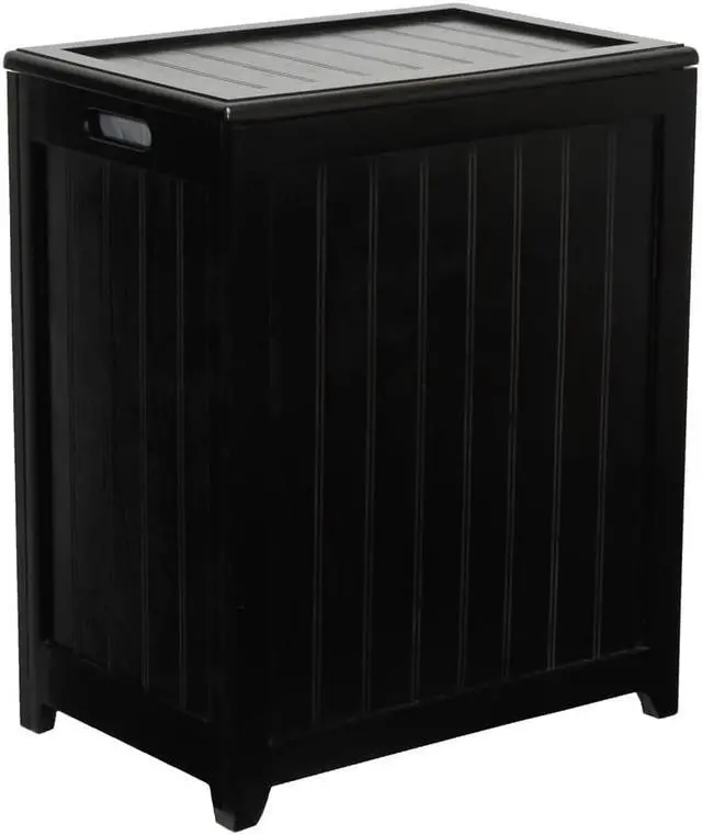 Alt view image 3 of 7 - Mahogany Finished Beadboard Hamper with Liner - by Oceanstar