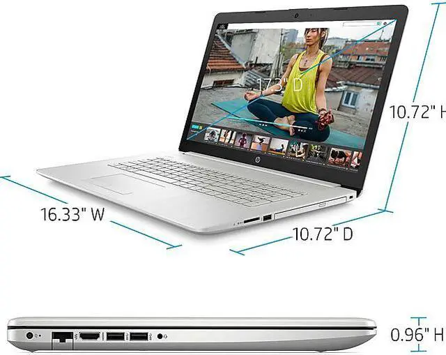 Alt view image 5 of 6 - HP 17-by3063st 17.3" Non-touch Notebook, Intel i3-1005G1, 8GB Memory, 128GB SSD + 1TB Hard Drive, DVD-Writer, Bluetooth, Windows 10, Silver