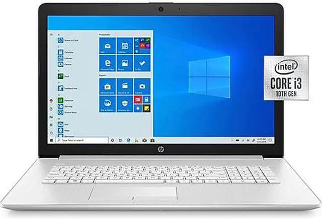 Main image of HP 17-by3063st 17.3" Non-touch Notebook, Intel i3-1005G1, 8GB Memory, 128GB SSD + 1TB Hard Drive, DVD-Writer, Bluetooth, Windows 10, Silver