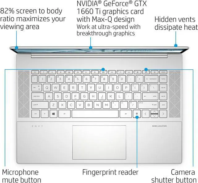 Alt view image 9 of 13 - HP ENVY 15.6" Touchscreen Laptop - 10th Gen Intel Core i7-10750H - GeForce GTX 1660 Ti Max Q - 1080p - Windows 10 Professional
15-ep0025cl Notebook 16GB RAM 512GB SSD