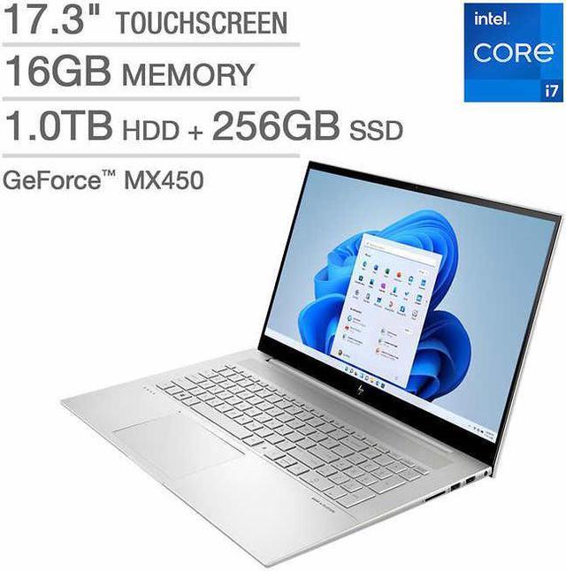 HP ENVY Touch-Screen Laptop Intel Core i7-1165g7, 16GB Memory, 1TB  Hard Drive 256GB SSD, NVIDIA® GeForce MX450 2GB Graphics, Backlit  keyboard, Windows 11 Home, Natural Silver 17-cg1075cl