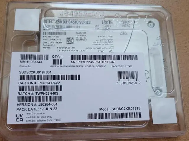 Alt view image 6 of 6 - Intel Solid State Drive SSDSC2KB019T801 D3-S4510 1.9TB 2.5 inch SATA 6Gb/s 3D2