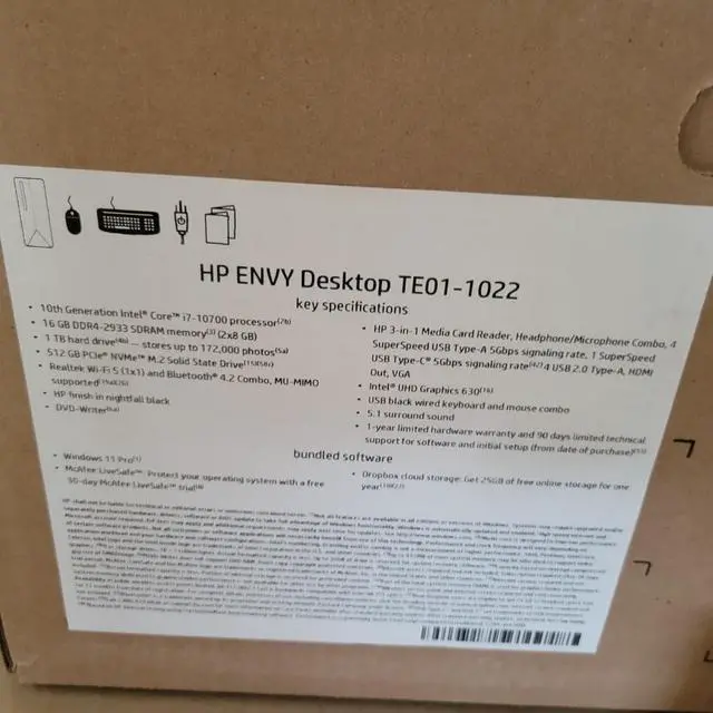 Alt view image 4 of 4 - Hp Envy Desktop Computer, Intel Core I7-10700, 16 Gb Ram, 1 Tb Hard Drive & 512 Gb Ssd Storage, Windows 10 Pro (Te01-1022, 2020 Model)