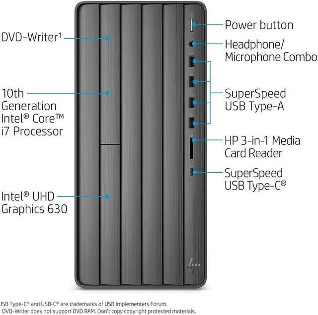 Alt view image 3 of 4 - Hp Envy Desktop Computer, Intel Core I7-10700, 16 Gb Ram, 1 Tb Hard Drive & 512 Gb Ssd Storage, Windows 10 Pro (Te01-1022, 2020 Model)