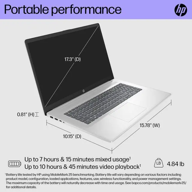 Alt view image 7 of 7 - HP 17.3 Touchscreen Laptop - Intel Core 7-150U - Windows 11 Home 17-cn4065cl 16GB RAM 1TB SSD