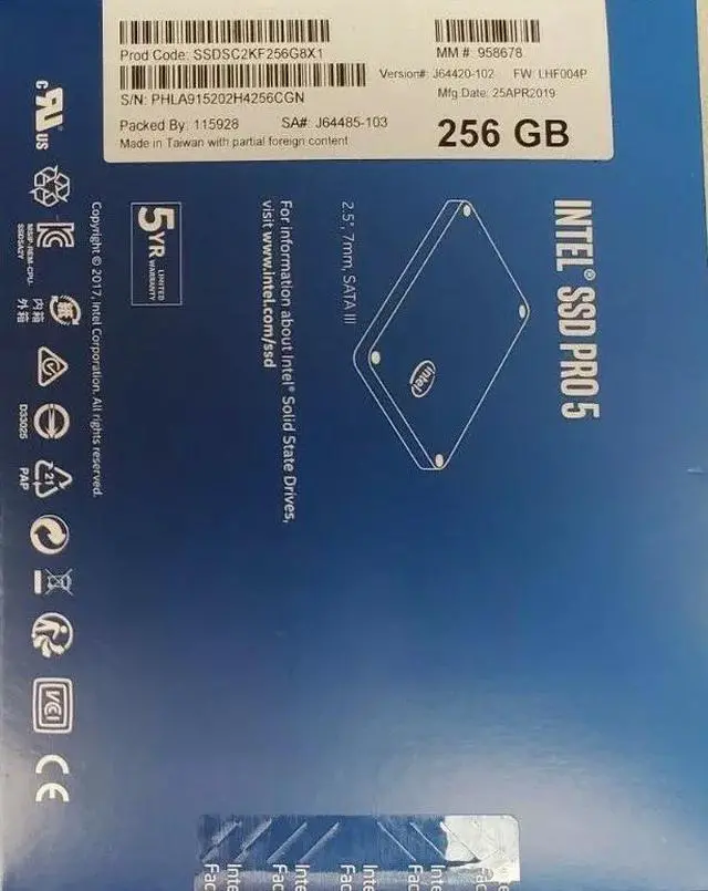 Alt view image 8 of 8 - Intel - SSDSC2KF256G8X1 - Solid State Drive SSDSC2KF256G8X1 5450s 2.5 inch 256GB SATA 6Gb/s 3D2 TLC Single Pack