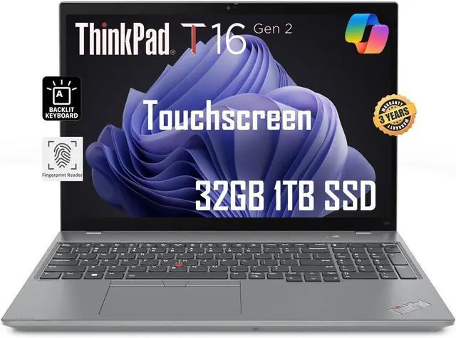 Alt view image 5 of 5 - Lenovo T16 Gen 2 16" IPS Touch Laptop Intel i7-1355U 1.70 GHz 32GB 1TB SSD W11P