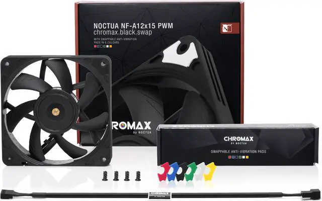 Alt view image 3 of 6 - Noctua NF-A12x15 PWM chromax.black.swap, Premium Quiet Slim Fan, 4-Pin (120x15mm, Black)