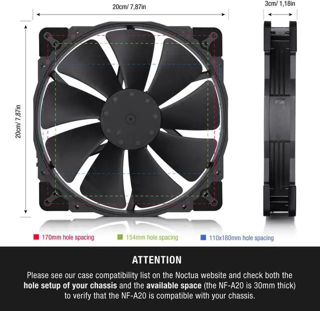 Alt view image 2 of 7 - Noctua NF-A20 PWM chromax.black.swap, Premium Quiet Fan, 4-Pin (200x30mm, Black)