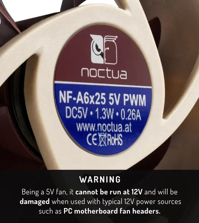Alt view image 2 of 8 - Noctua NF-A6x25 5V PWM, Premium Quiet Fan, 4-Pin, 5V Version (60mm, Brown)