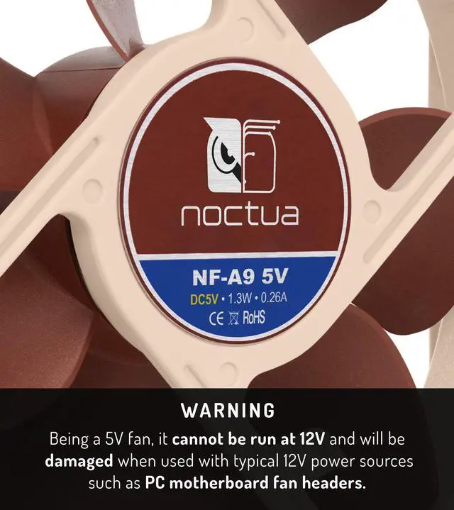 Alt view image 2 of 7 - Noctua NF-A9 5V, Premium Quiet Fan with USB Power Adaptor Cable, 3-Pin, 5V Version (92mm, Brown)
