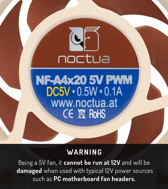 Alt view image 2 of 7 - Noctua NF-A4x20 5V PWM, Premium Quiet Fan, 4-Pin, 5V Version (40x20mm, Brown)