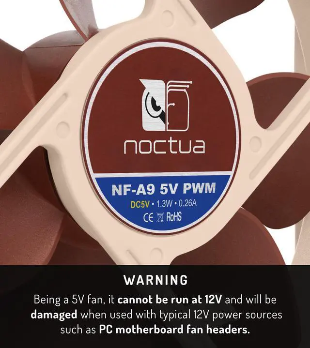 Alt view image 2 of 8 - Noctua NF-A9 5V PWM, Premium Quiet Fan with USB Power Adaptor Cable, 4-Pin, 5V Version (92mm, Brown)