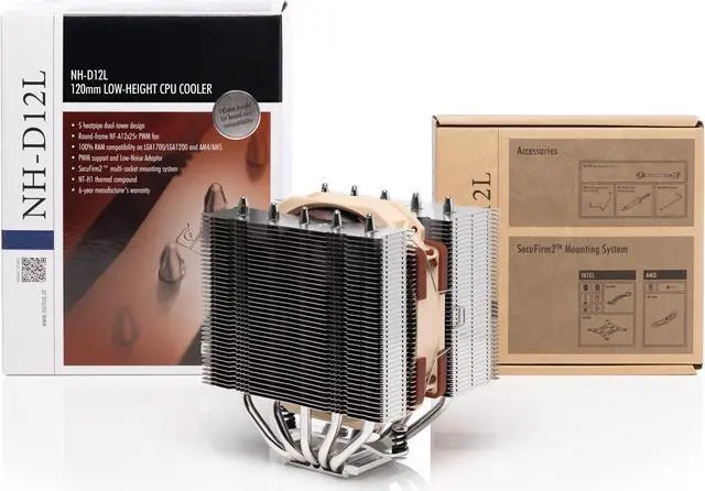 Alt view image 5 of 7 - Noctua NH-D12L, Low-Height Dual-Tower CPU Cooler (120mm, Brown)