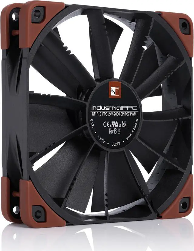 Alt view image 2 of 7 - Noctua NF-F12 iPPC-24V-2000 SP IP67 PWM, Heavy Duty Cooling Fan, 4-Pin, 2000 RPM, 24V Version (120mm, Black)