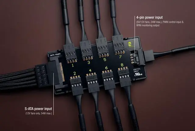 Alt view image 4 of 7 - Noctua NA-FH1, 8 Channel Fan Hub for up to Eight 12V or 5V Based 4-pin PWM or 3-pin Fans (Black)