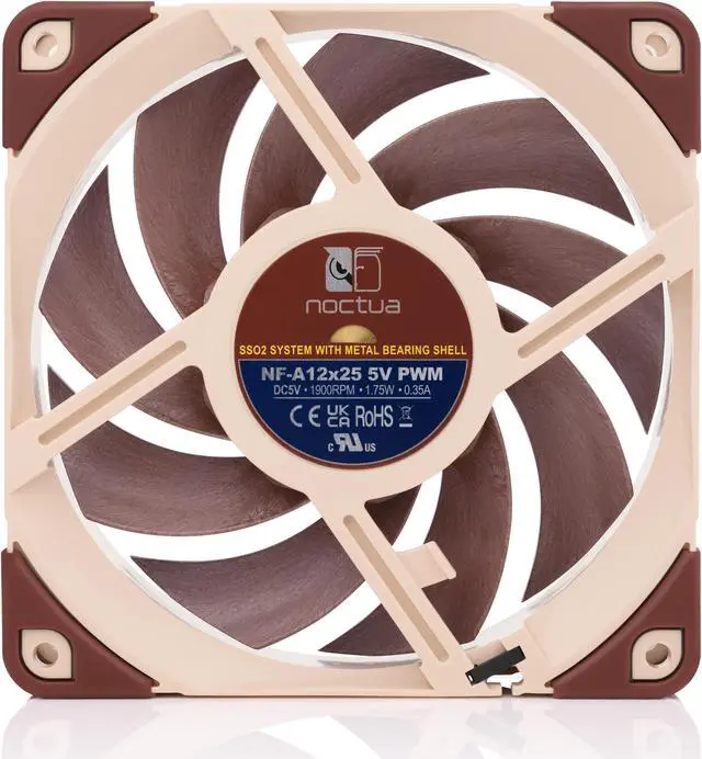 Alt view image 4 of 7 - Noctua NF-A12x25 5V PWM, Premium Quiet Fan with USB Power Adaptor Cable, 4-Pin, 5V Version (120mm, Brown)