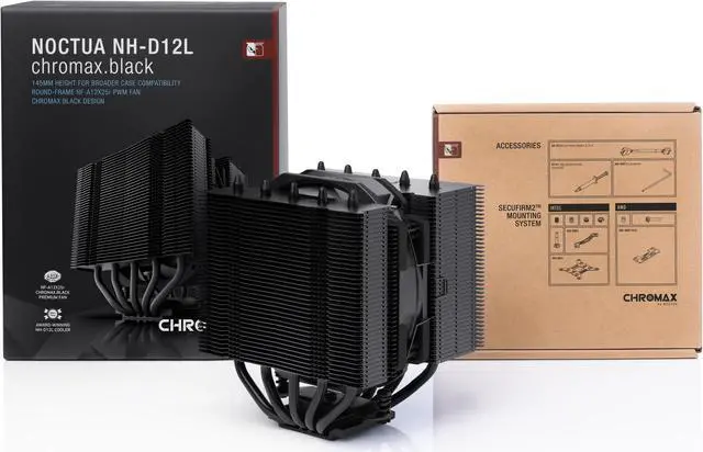 Alt view image 4 of 6 - Noctua NH-D12L chromax.black, Low-Height Dual-Tower CPU Cooler (120mm, Black)