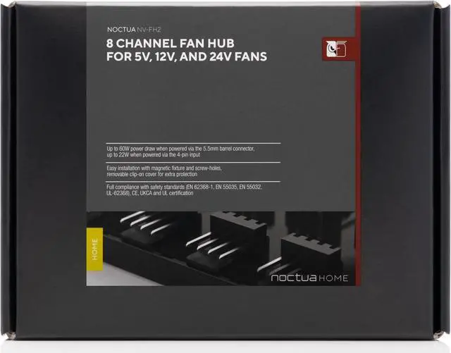 Alt view image 6 of 6 - Noctua NV-FH2, 8 Channel Fan Hub for 5V, 12V, and 24V fans, up to 60W Total with Optional 5.5mm Barrel Connector Power Supply (Black)