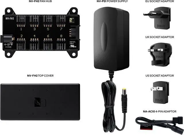 Alt view image 2 of 7 - Noctua NV-SPH1, Powered Fan Hub Set with NV-PS1 230/115V AC to 12V DC Power Supply and NV-FH2 8-way Fan Splitter Board, Ideal for Powering 12V PC Fans off The Mains (Black)