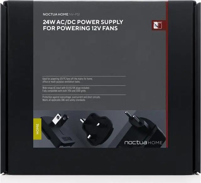 Alt view image 5 of 5 - Noctua NV-PS1, 24W 115/230V AC to 12V DC Switching Power Supply for Powering 12V PC Fans Off Wall Outlets (Black)