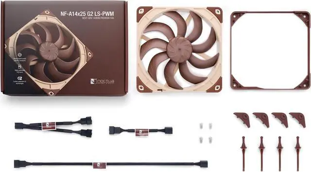 Alt view image 4 of 7 - Noctua NF-A14x25 G2 LS-PWM, Premium-Quality Ultra-Quiet 140mm PC Fan, 4-pin (Brown)