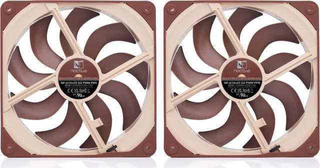 Alt view image 3 of 7 - Noctua NF-A14x25 G2 PWM Sx2-PP, Dual Fan Set for Push-Pull and Side-by-Side Applications (Brown)
