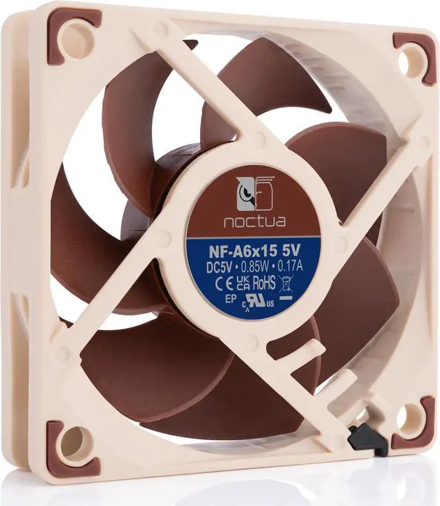 Alt view image 2 of 6 - Noctua NF-A6x15 5V, Premium Quiet Slim Fan with USB Power Adaptor Cable, 3-Pin, 5V Version (60x15mm, Brown)